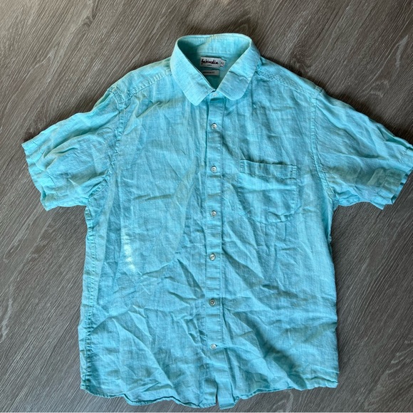 Fabindia linen aqua button down sz 42 - Picture 1 of 6
